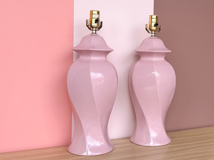 Pair of Pink Chic Swirl Ginger Jar Lamps