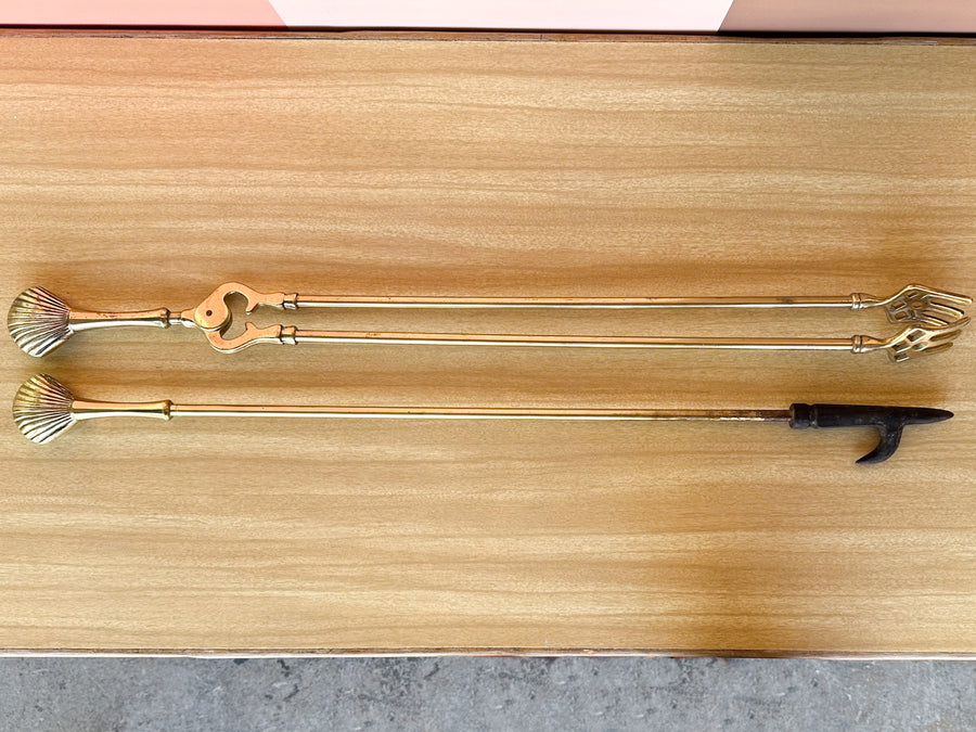 Brass Shell Fireplace Set
