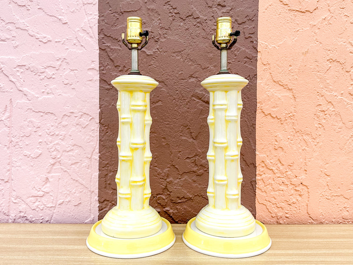 Cute Yellow Faux Bamboo Ceramic Lamps