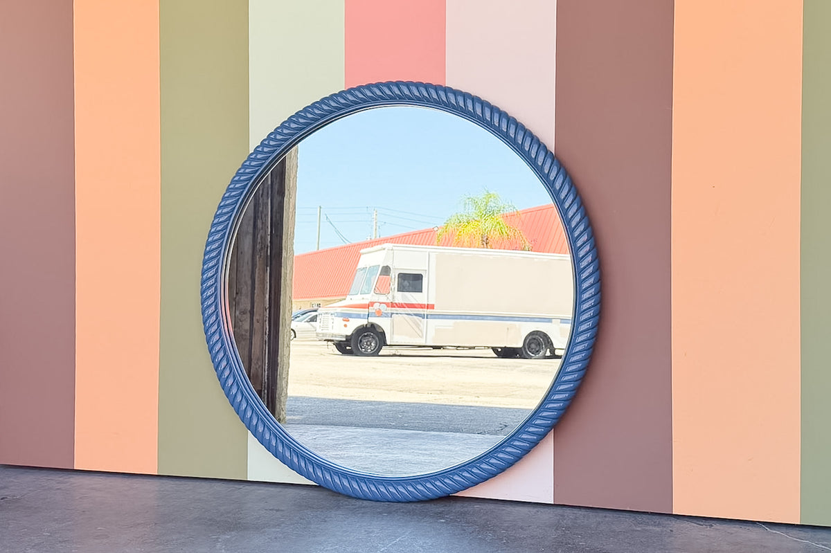 Large Round Navy Mirror