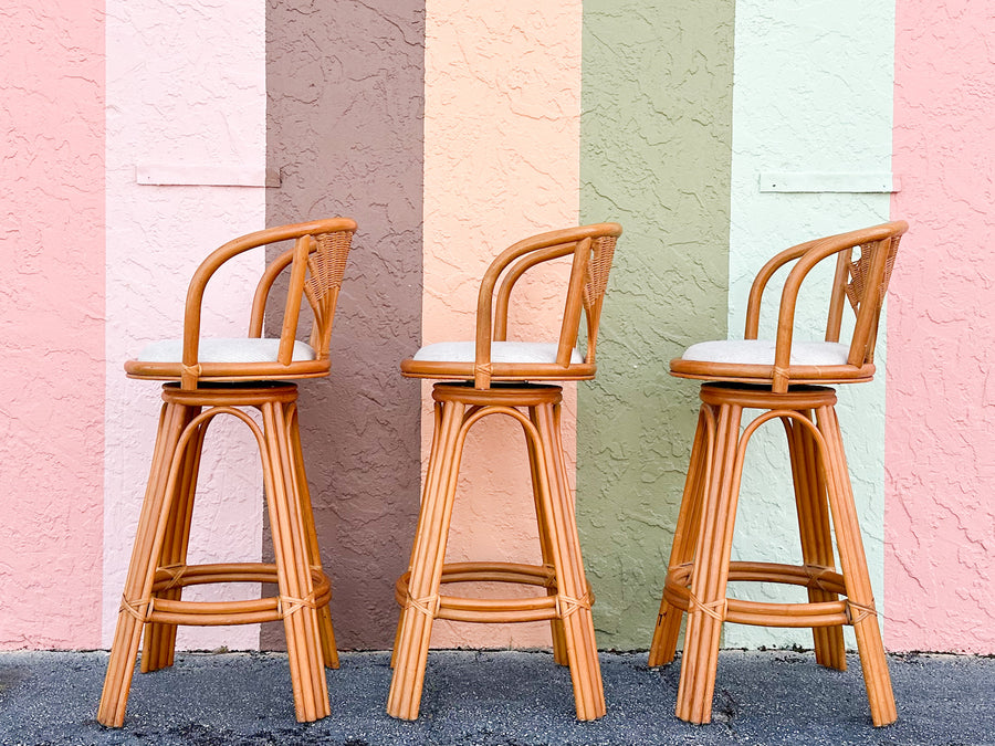 Set of Three Rattan Bar Stools