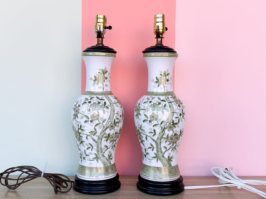 Pair of Green Floral Lamps
