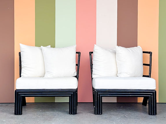 Pair of Curved Rattan Lounge Chairs