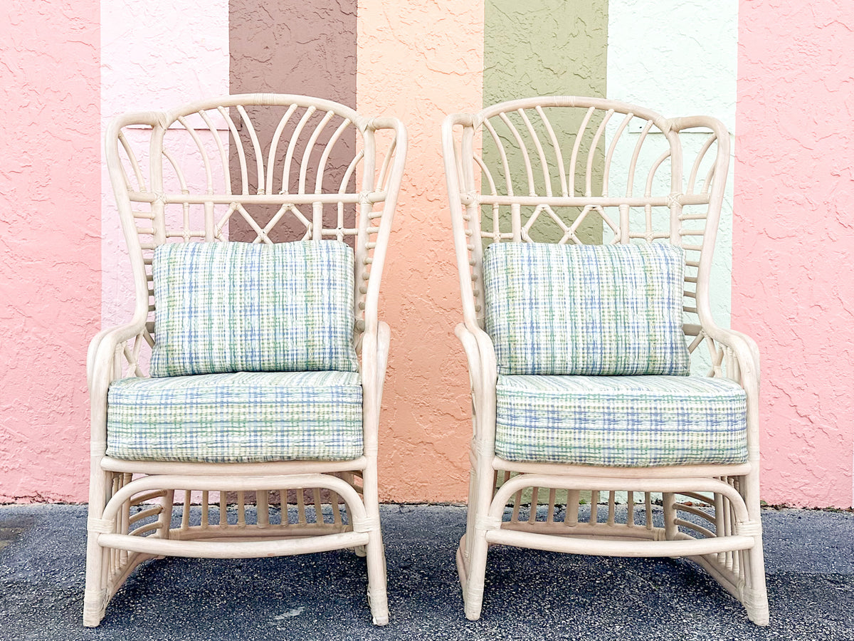 Pair of Rattan Wingback Chairs