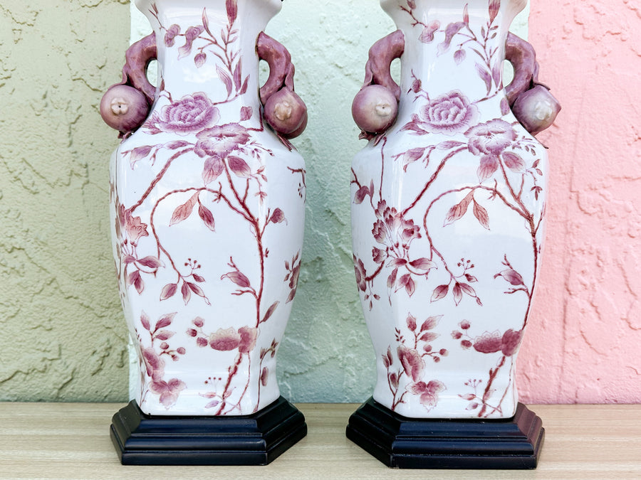 Pair of Pink Chinoiserie Lamps