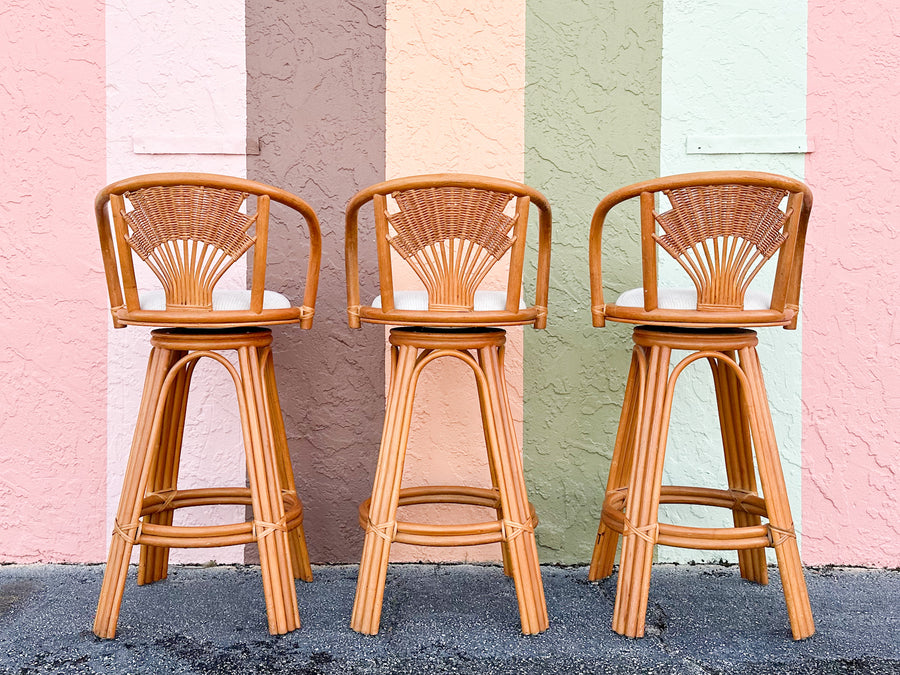 Set of Three Rattan Bar Stools