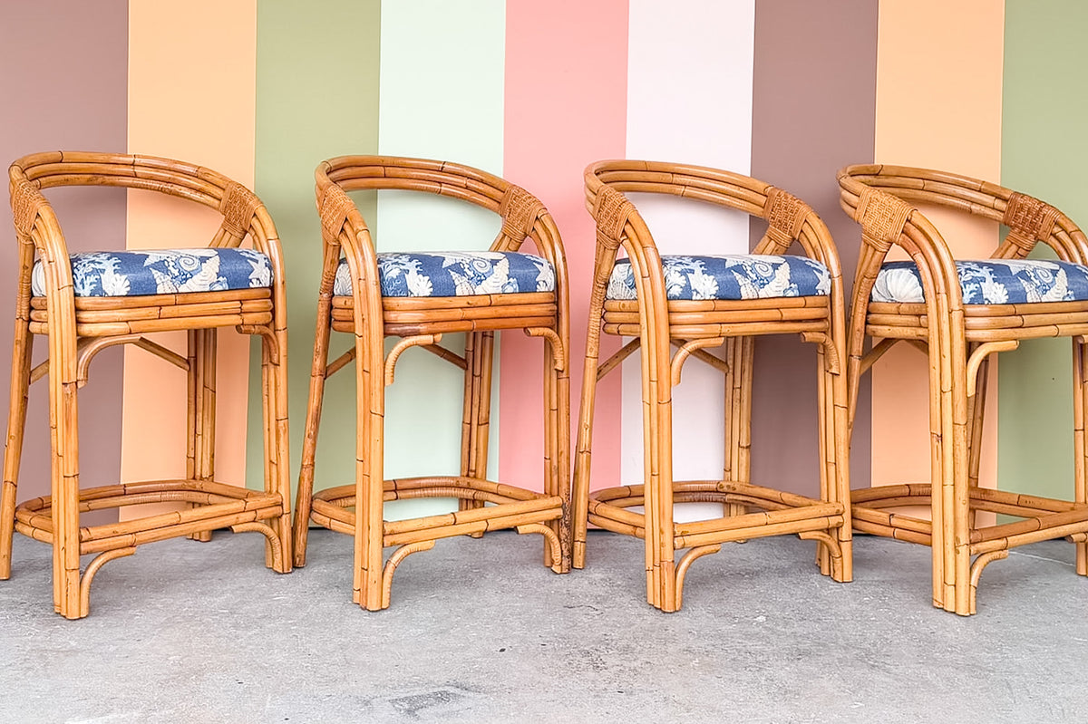 Set of Four Rattan Bar Stools