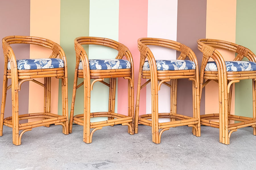 Set of Four Rattan Bar Stools