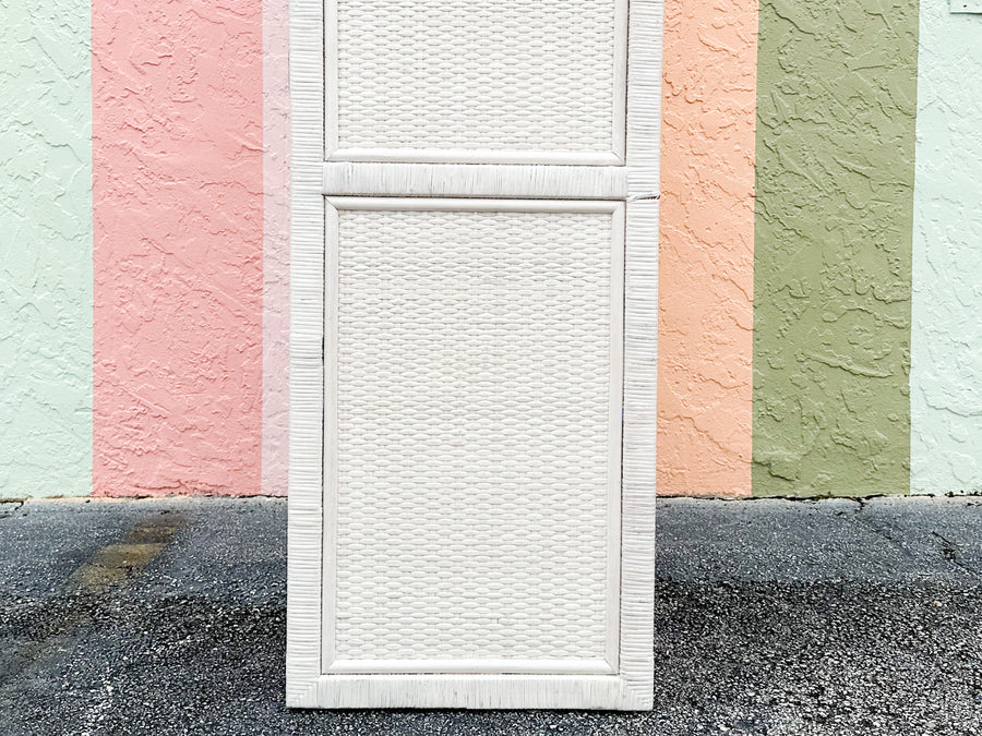 White Washed Woven Rattan Cabinet