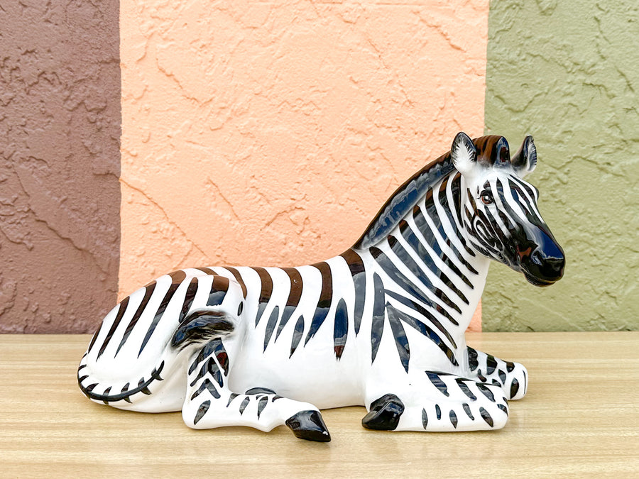 Ceramic Lounging Zebra Statue