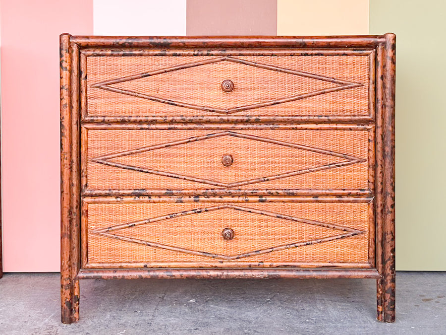 Pair of Tortoiseshell Bamboo Oversized Nightstands by Ralph Lauren