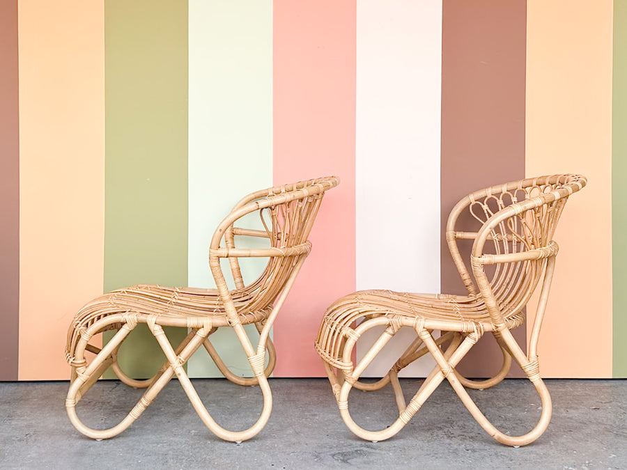 Pair of Coastal Chic Rattan Lounge Chairs