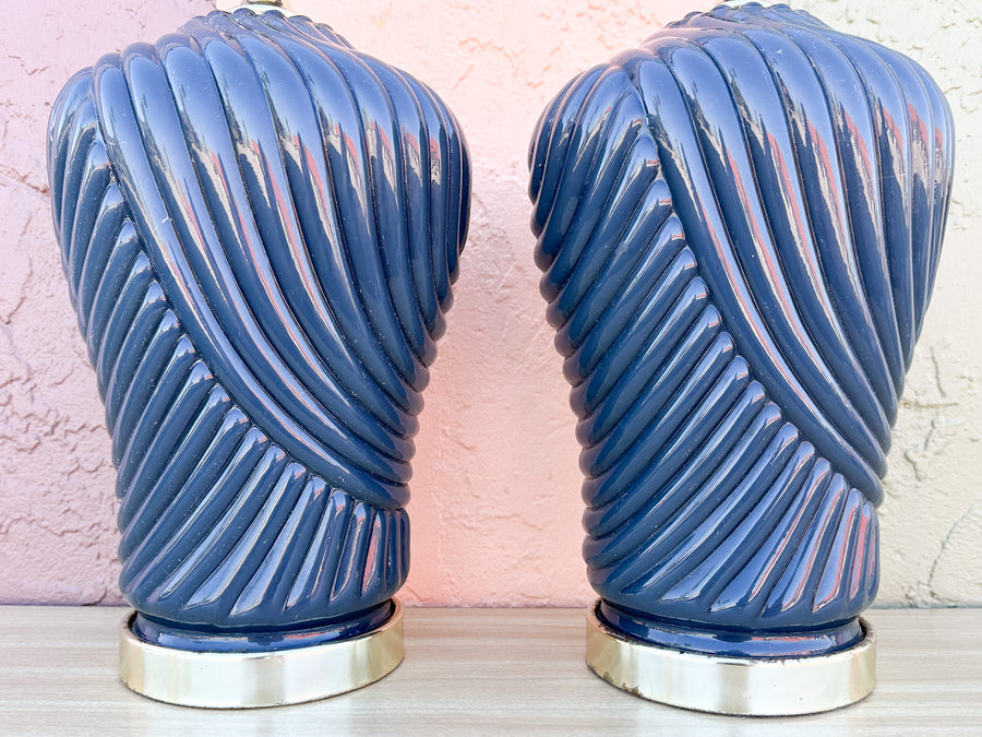 Pair of Navy Art Deco Lamps