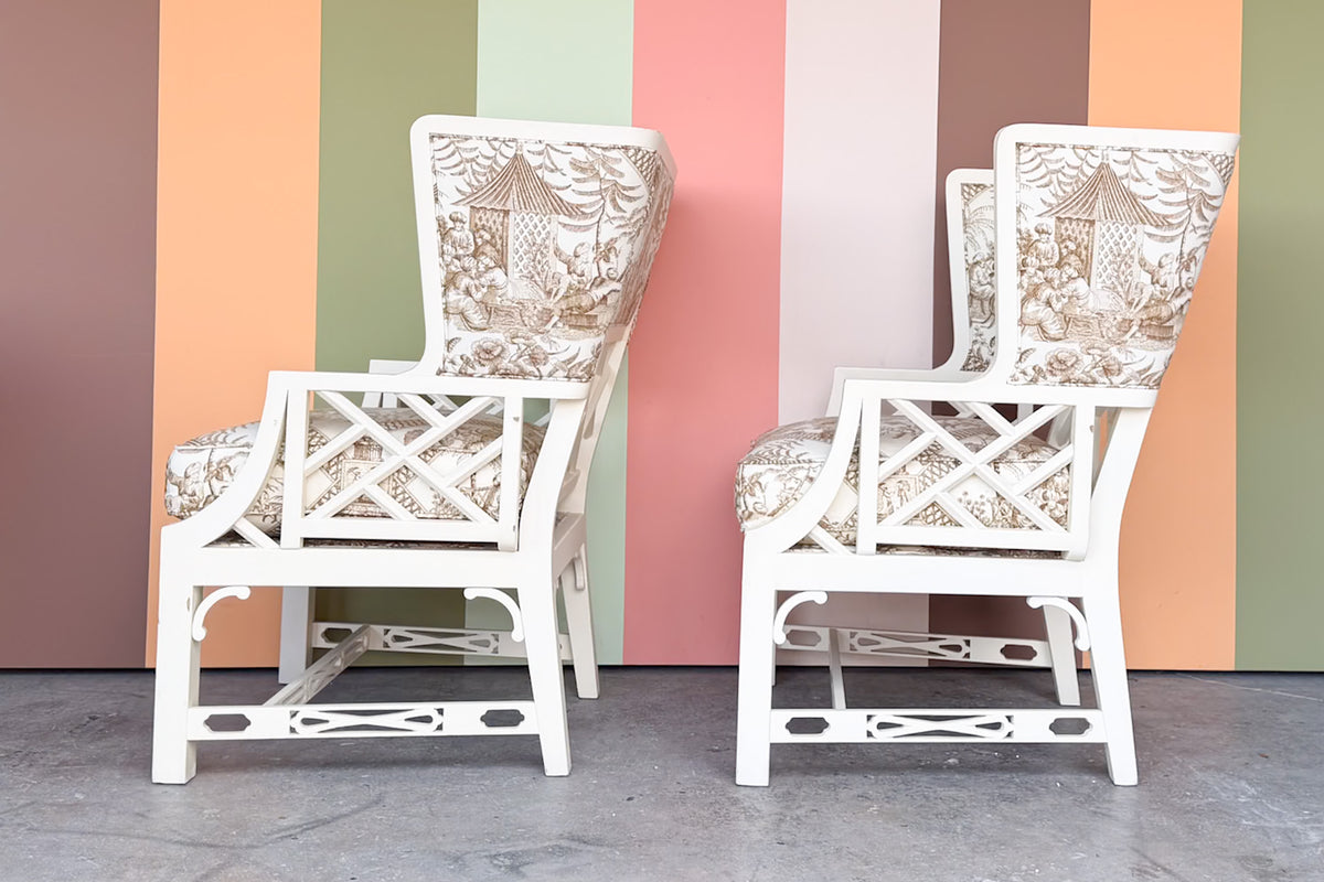 Pair of Fretwork Wingback Chairs