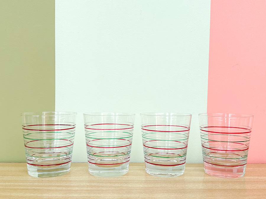 Set of Nine MCM Holiday Stripe Glassware