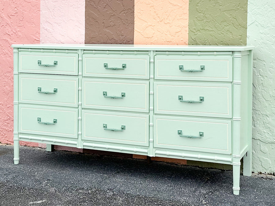 Painted Seafoam Faux Bamboo Dresser