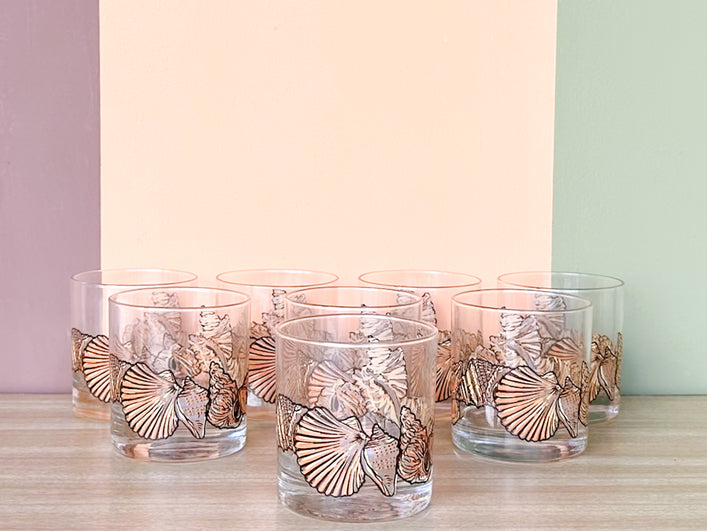 Set of Eight Seashell Rocks Glassware