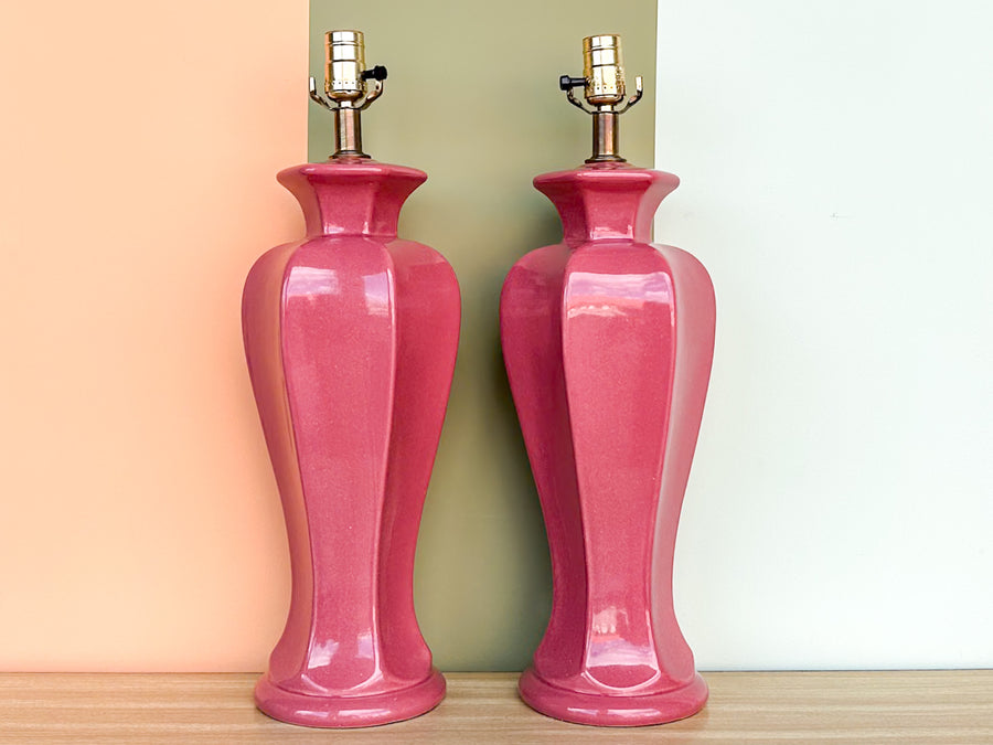Pair of Rosy Pink Ceramic Lamps