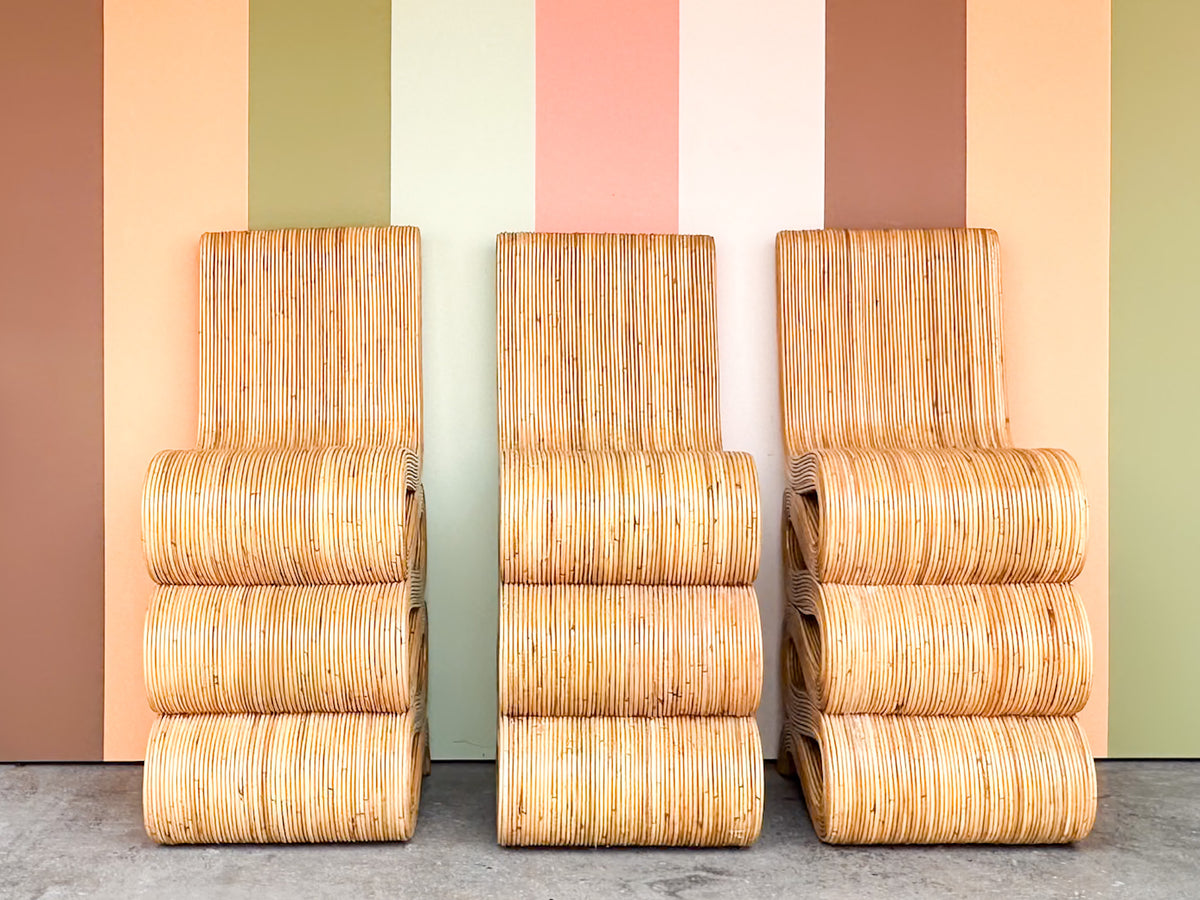Set of Three Natural Rattan Snake Bar Stools