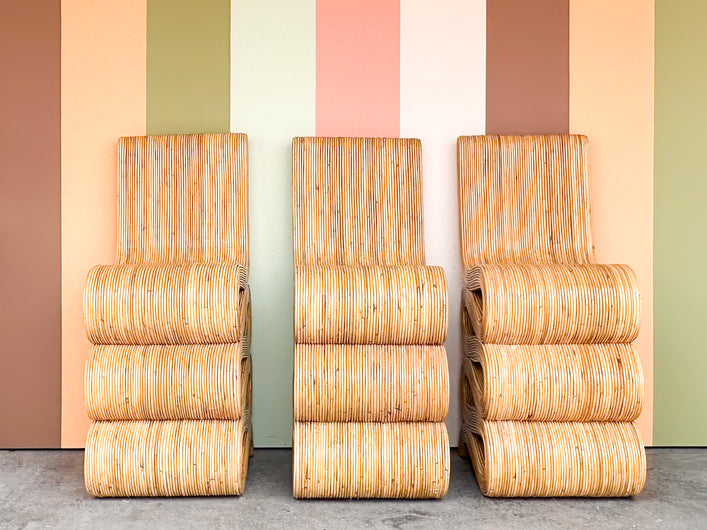 Set of Three Natural Rattan Snake Bar Stools