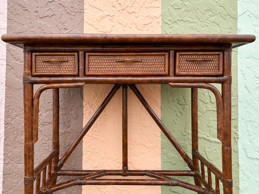 Petite West Indies Style Rattan Writing Desk