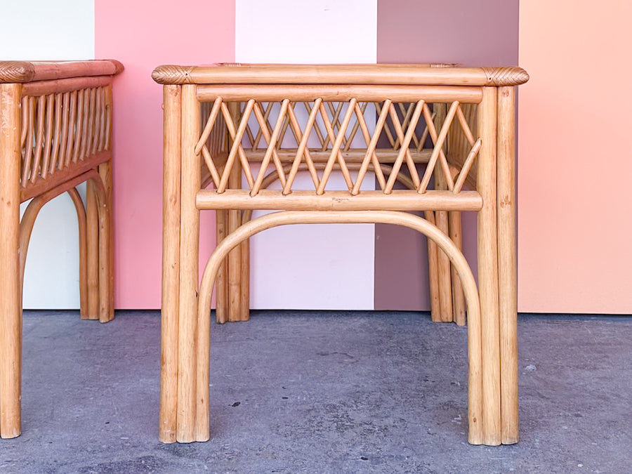 Pair of Kips Bay Show House Rattan Side Tables