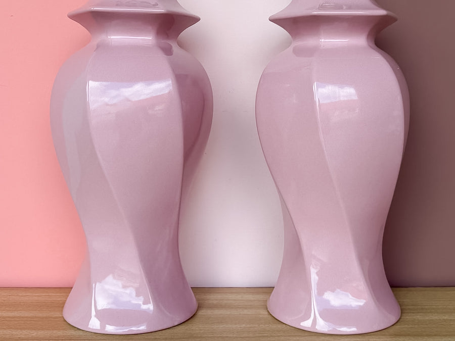 Pair of Pink Chic Swirl Ginger Jar Lamps