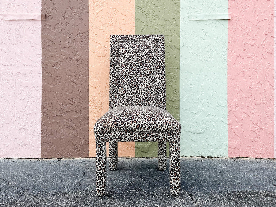 Set of Four Leopard Print Upholstered Side Chairs