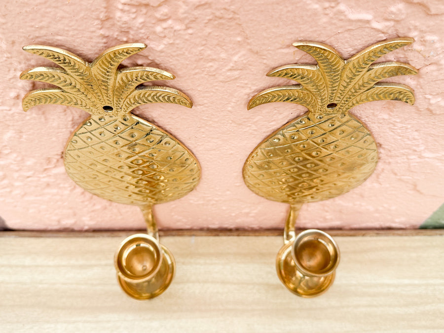 Pair of Brass Pineapple Wall Sconces