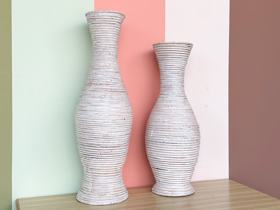 Pair of PIckled Pencil Reed Vases