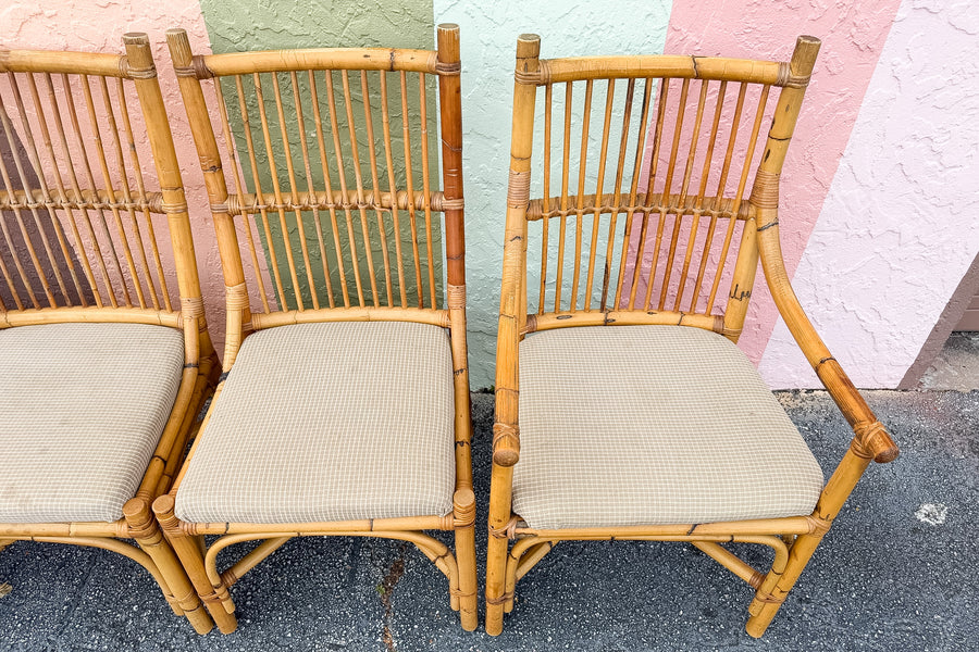 Set of Six Old Florida Rattan Dining Chairs