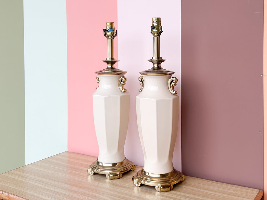 Pair of Cream and Gold Lamps