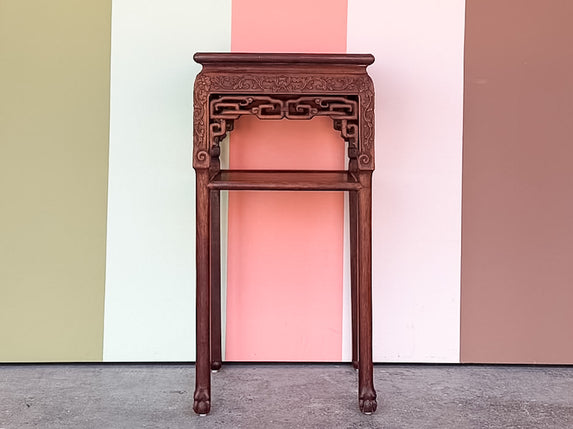 Chinoiserie Carved Rosewood and Marble Side Table