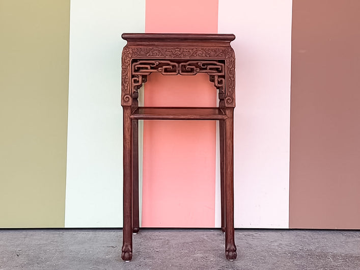 Chinoiserie Carved Rosewood and Marble Side Table