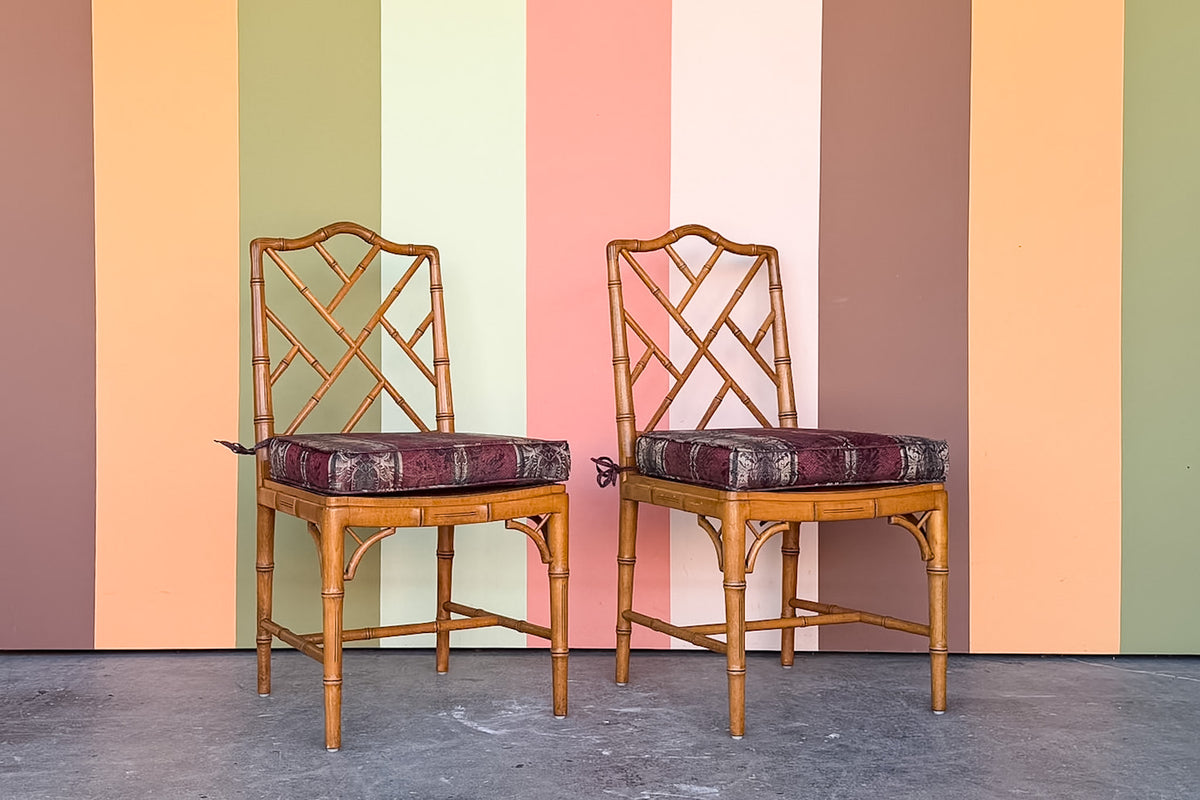 Pair of Faux Bamboo Chippendale Side Chairs