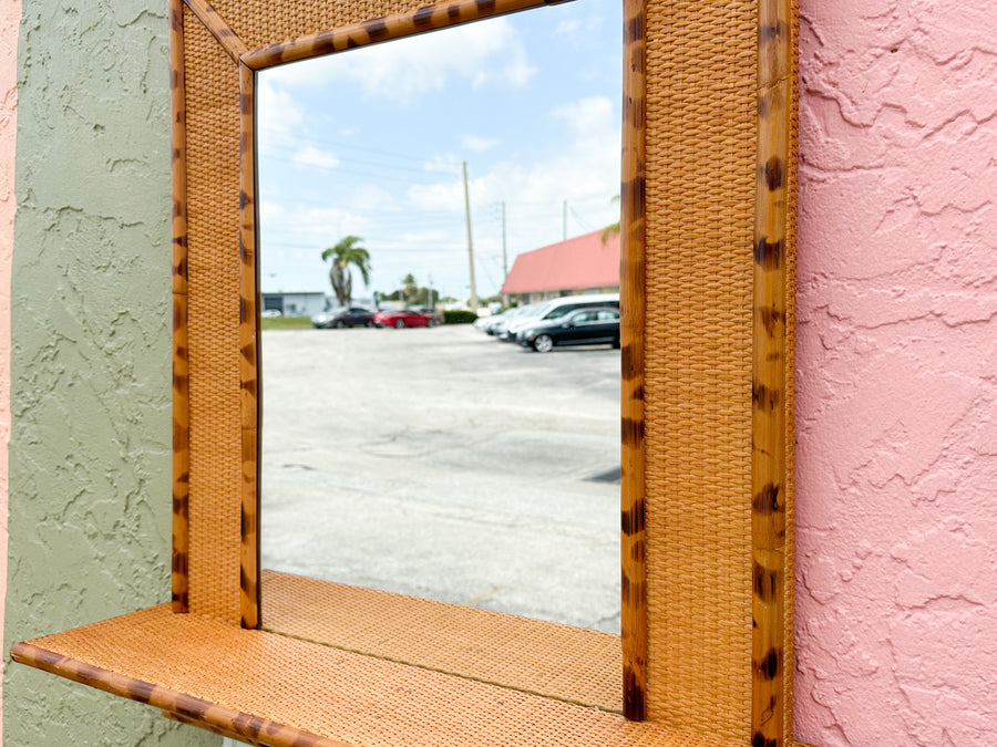 Tortoiseshell Bamboo Mirror with Shelf