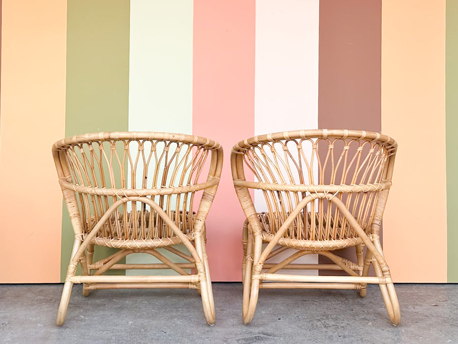 Pair of Coastal Chic Rattan Lounge Chairs