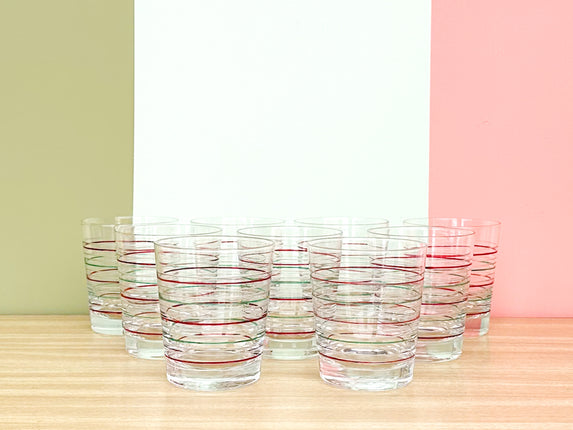 Set of Nine MCM Holiday Stripe Glassware