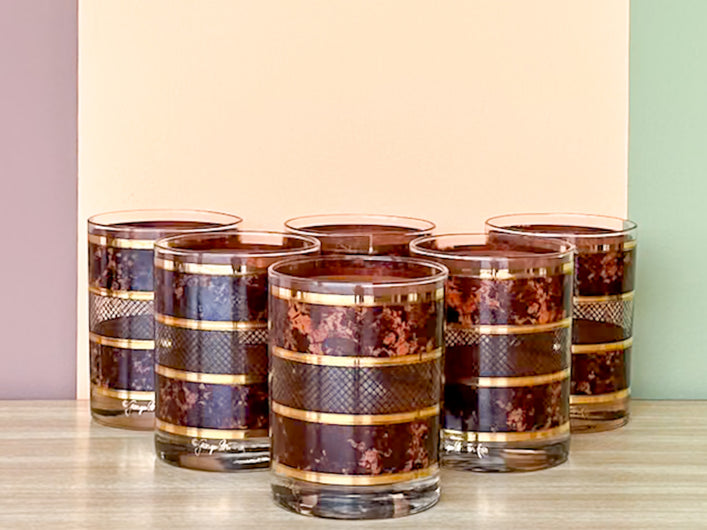 Set of Six Marble Tortoiseshell Glassware