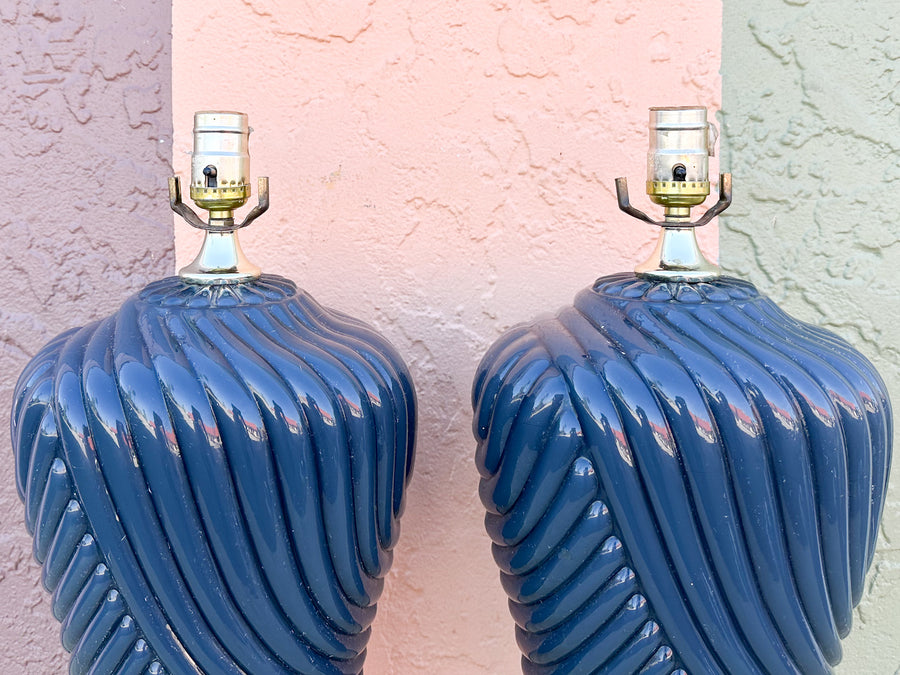 Pair of Navy Art Deco Lamps