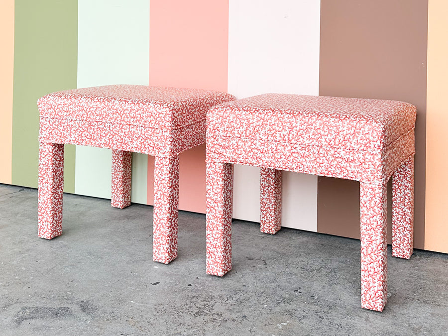 Set of Two Pretty Coral Stools