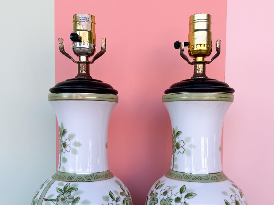 Pair of Green Floral Lamps
