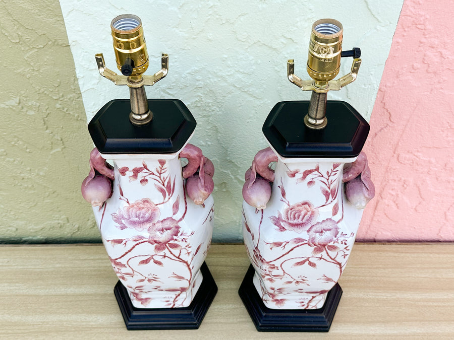 Pair of Pink Chinoiserie Lamps