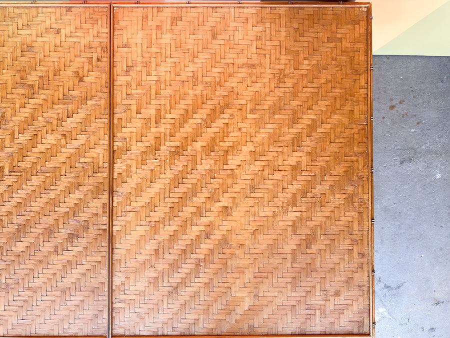 Old Florida Parquet Rattan Dining Table with Leaf