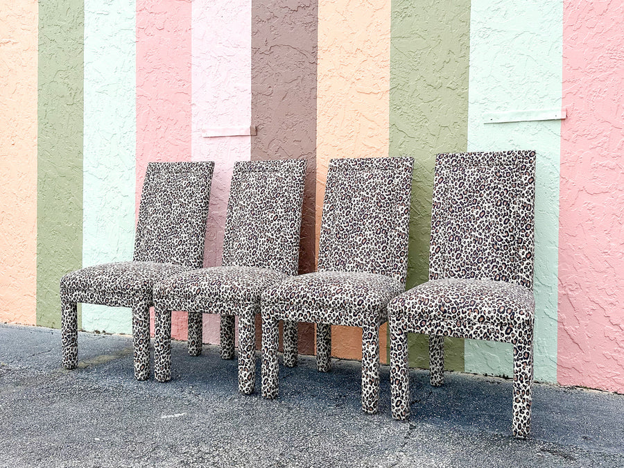 Set of Four Leopard Print Upholstered Side Chairs