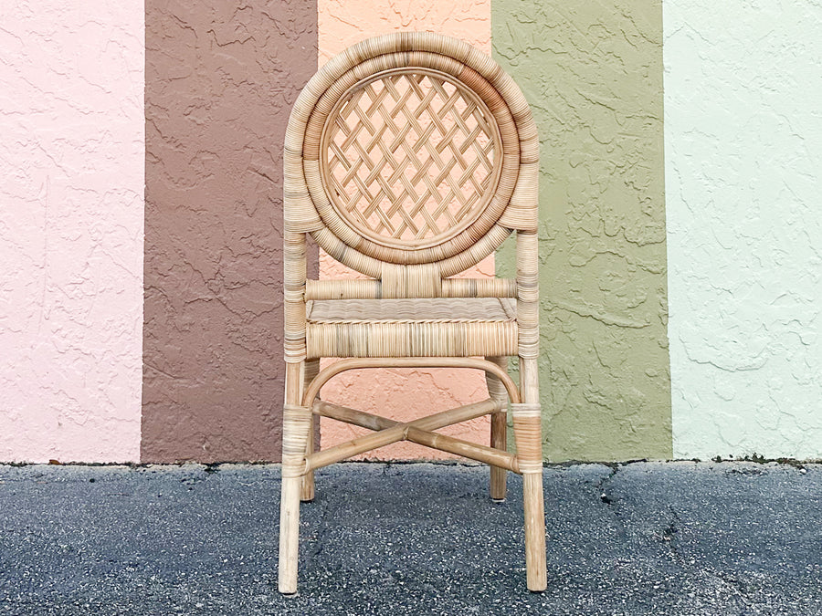 Set of Four Coastal Rattan Louis XVI Dining Chairs