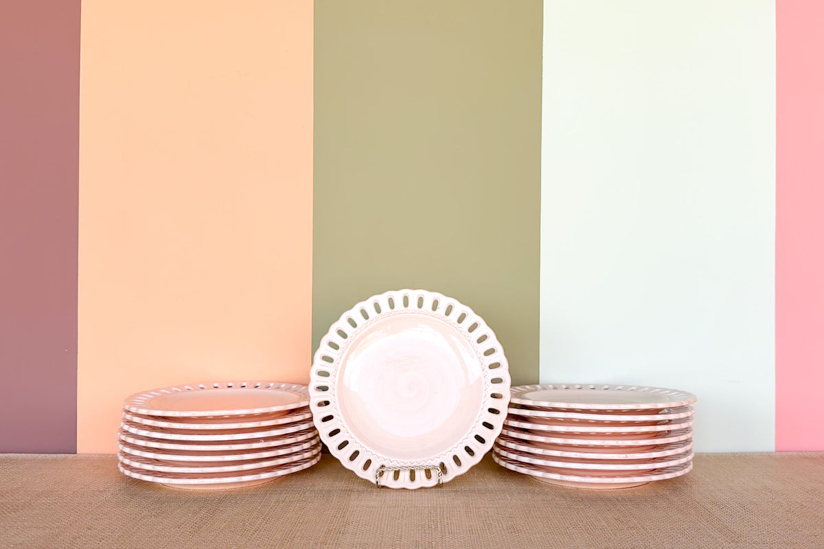 Set of Sixteen Peachy Pierced Salad Plates