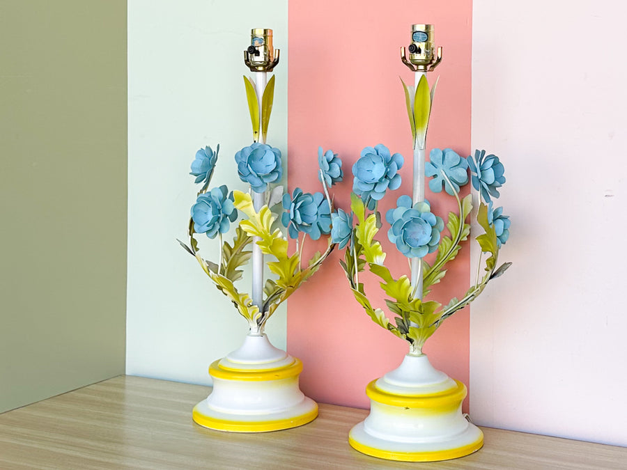 Pair of Sweet Floral Tole Lamps