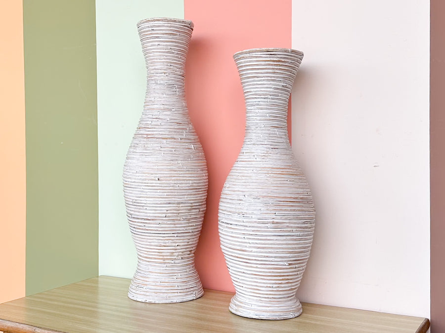 Pair of PIckled Pencil Reed Vases