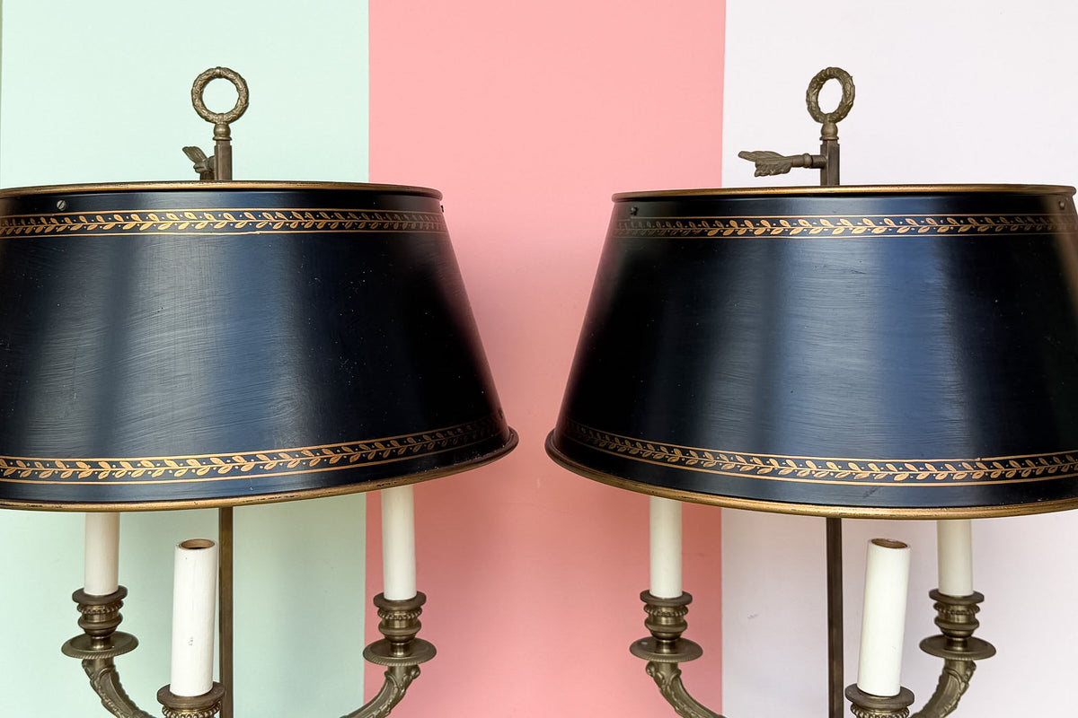 Pair of Brass Sea Serpent Lamps with Shades